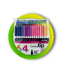 Plumones A-ink Conical Tip APC-64 Lavables Colores 64 piezas
